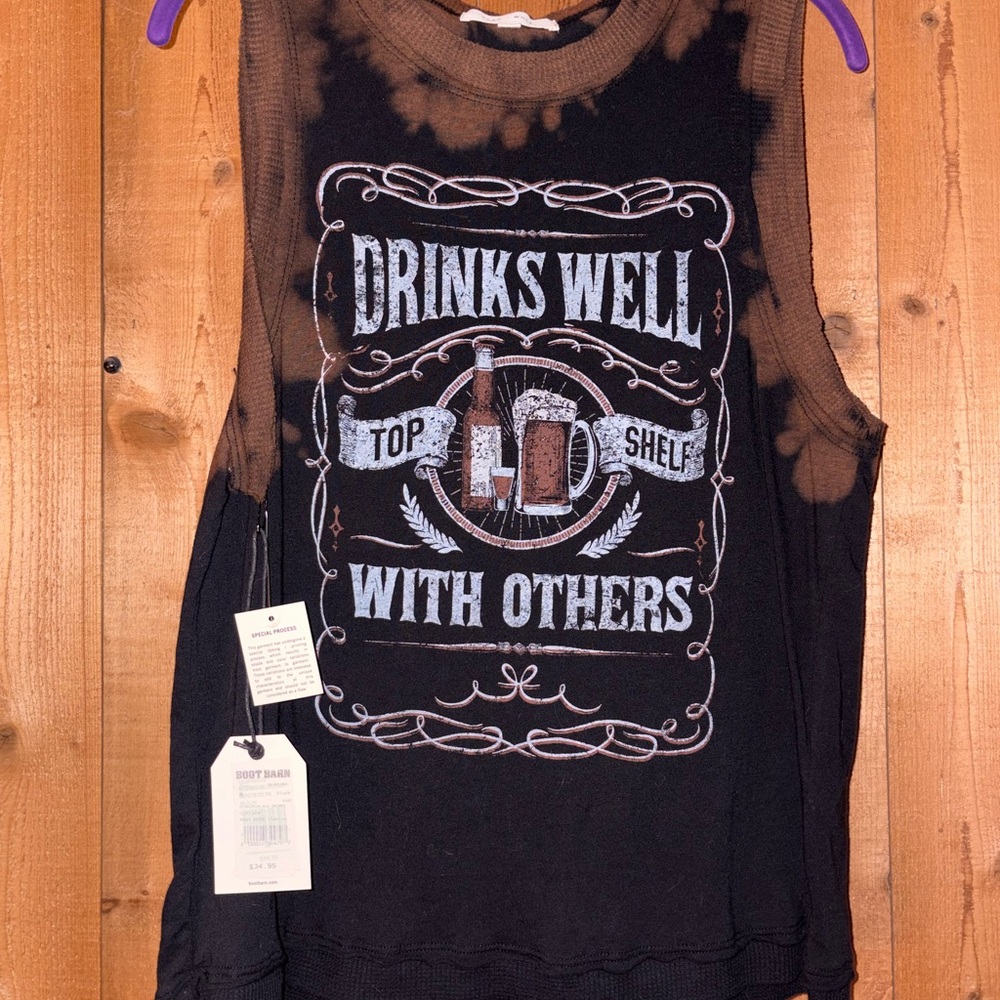 Body Dazzle Black & Brown Tie-Dye Graphic Muscle Tank - 'Drinks Well'